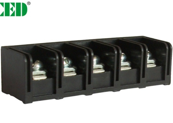 Blok Terminal Daya Penghalang 20A Hitam Dengan 2-12 Tiang Brass PBT 11mm Pitch