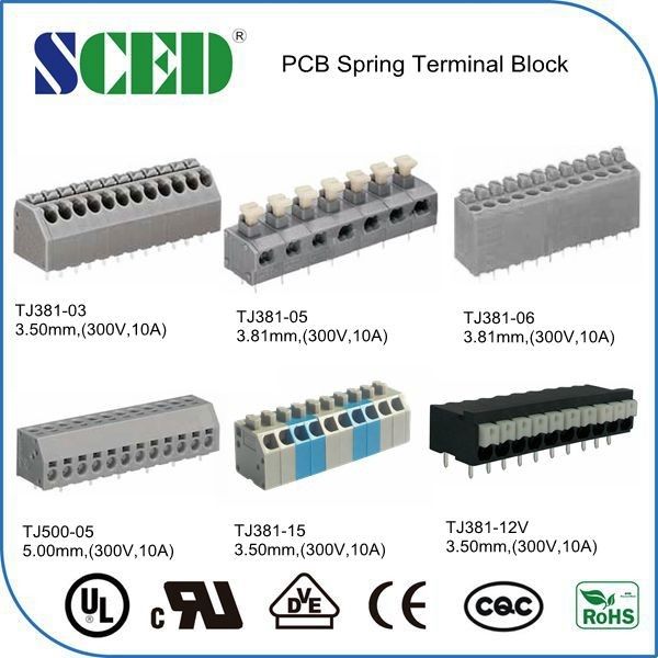 3.50mm PCB Spring Terminal Blok Perumahan Plastik Abu-abu Pin Kuningan