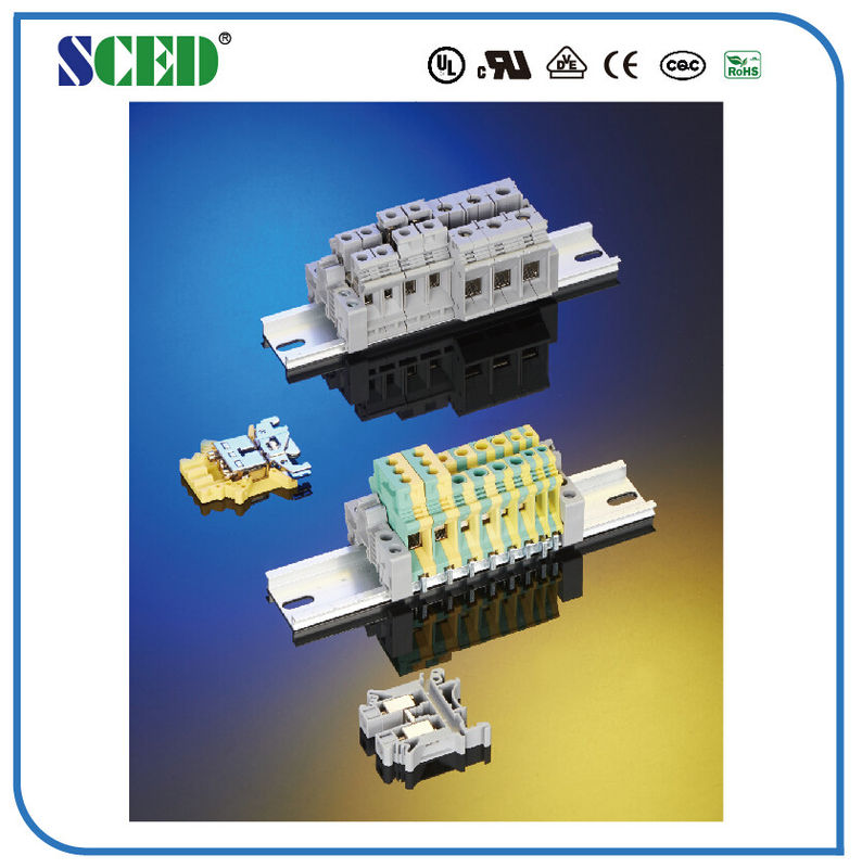 Kustom 25mm 2 Uk Din Rail Terminal 12.2mm Saluran Masuk Kawat Sudut Kanan