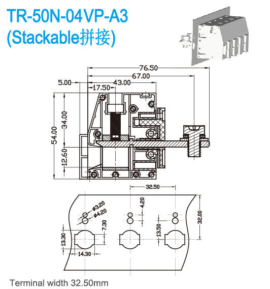 Tembaga Melalui Panel Terminal Blok PA66 UL94 V0 Steel Tin Disepuh