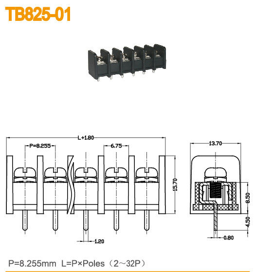 M3 Screw 8.255mm Pitch Barrier Terminal Block 2-32 tiang Plastik PBT