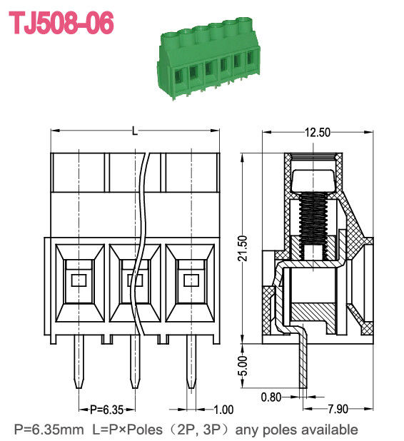 Pluggable 6.35mm PCB Terminal Block 300A Euro Type Raising Series