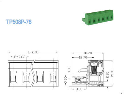 Blok Terminal Pluggable Satu Tingkat Kuningan Perempuan Konektor Pitch 7.62mm