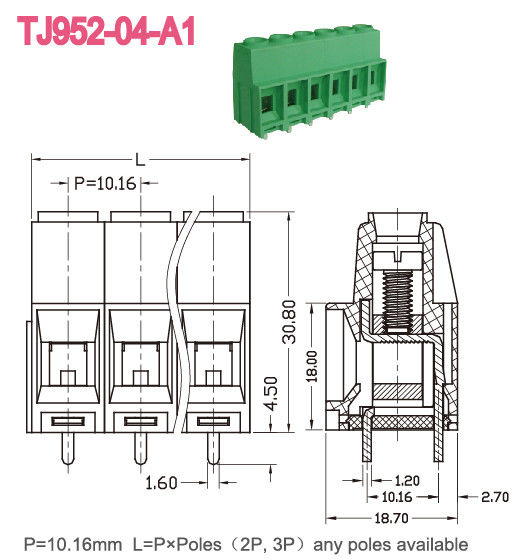 Lapangan Komunikasi 10.16mm PCB Screw Terminal Block M4 Screw