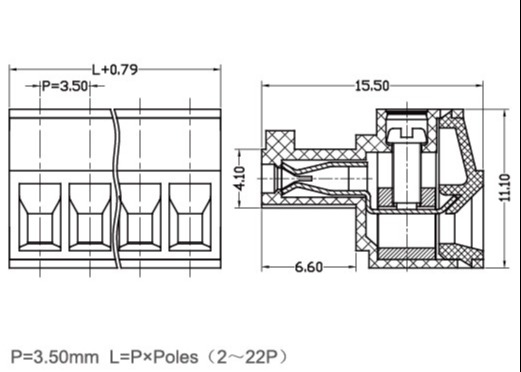 2-22 Tiang Perempuan Pluggable Terminal Block Connector 3.5mm Pitch 300V M2 Screw