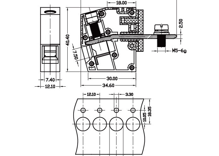 85A Panel Mount Terminal Block UL94-V0 600V Lebar Terminal 12,1mm