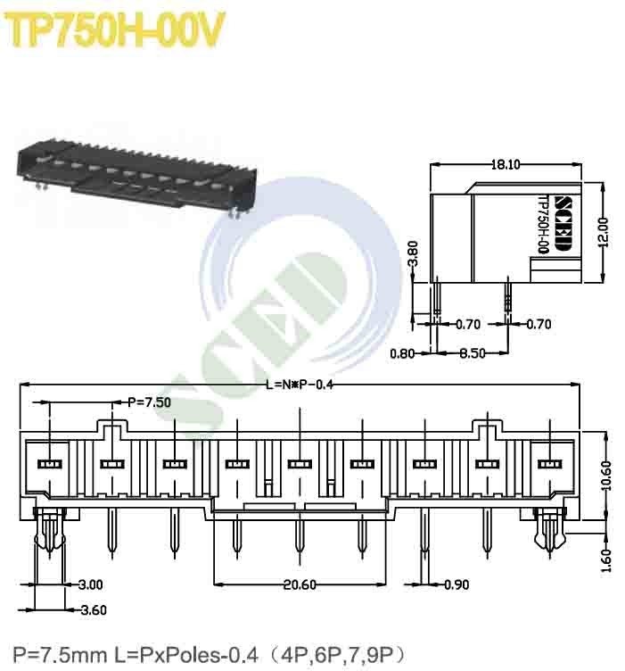 LCP Plating Emas Hitam Warna Pluggable Terminal Block Dengan Sudut Kanan 7.5mm 300V 16A