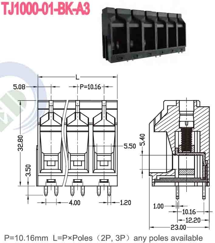 600V PA66 10.16mm 57A Spring Terminal Block dengan Brass Clamp Cage φ1.8 -40C- 105C