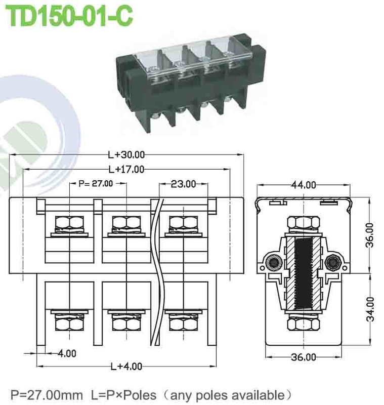 150A PBT Power Terminal Block Connector Perforasi Pitch 27.0mm M8 Sekrup