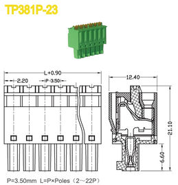 Green Spacing 3.5mm Plug In Terminal Blocks Wanita 2-22 Posisi 300V / 8A